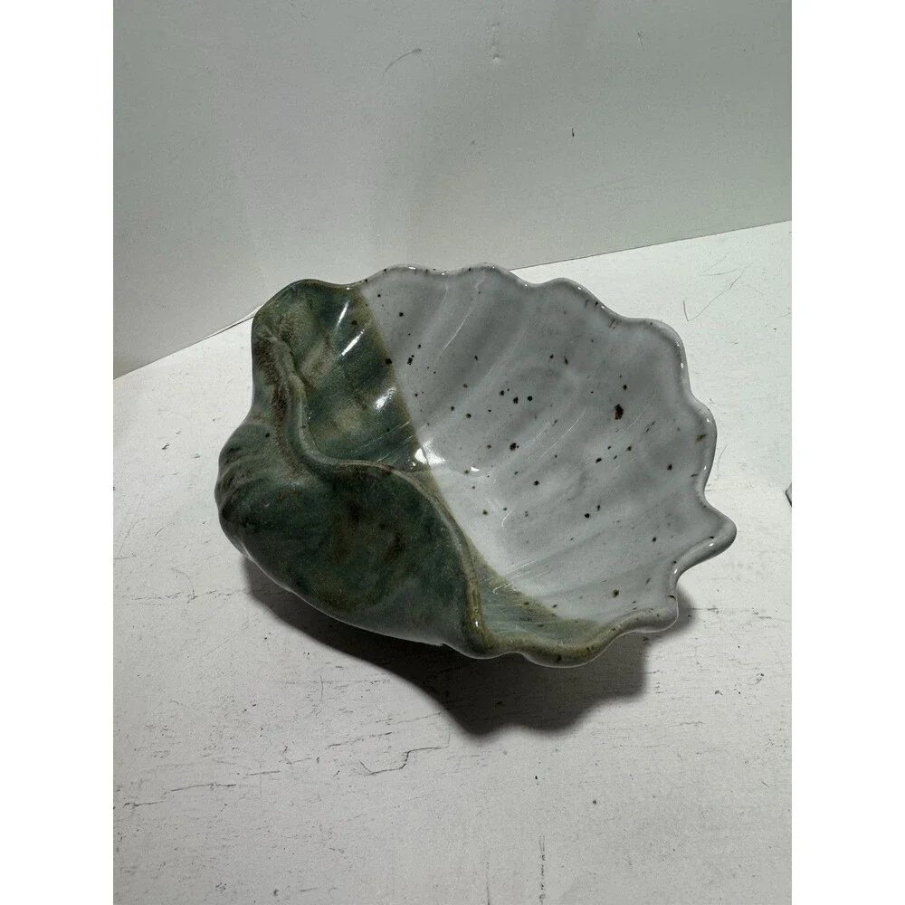 Signed Nedza Mid-Century Art Pottery Stoneware Shell Dish